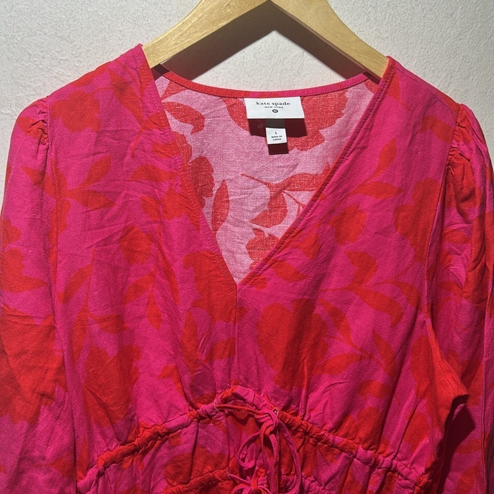 Kate Spade x Target Classic Rose Linen Midi Dress Pink/Red Size Large NWOT - Picture 7 of 12